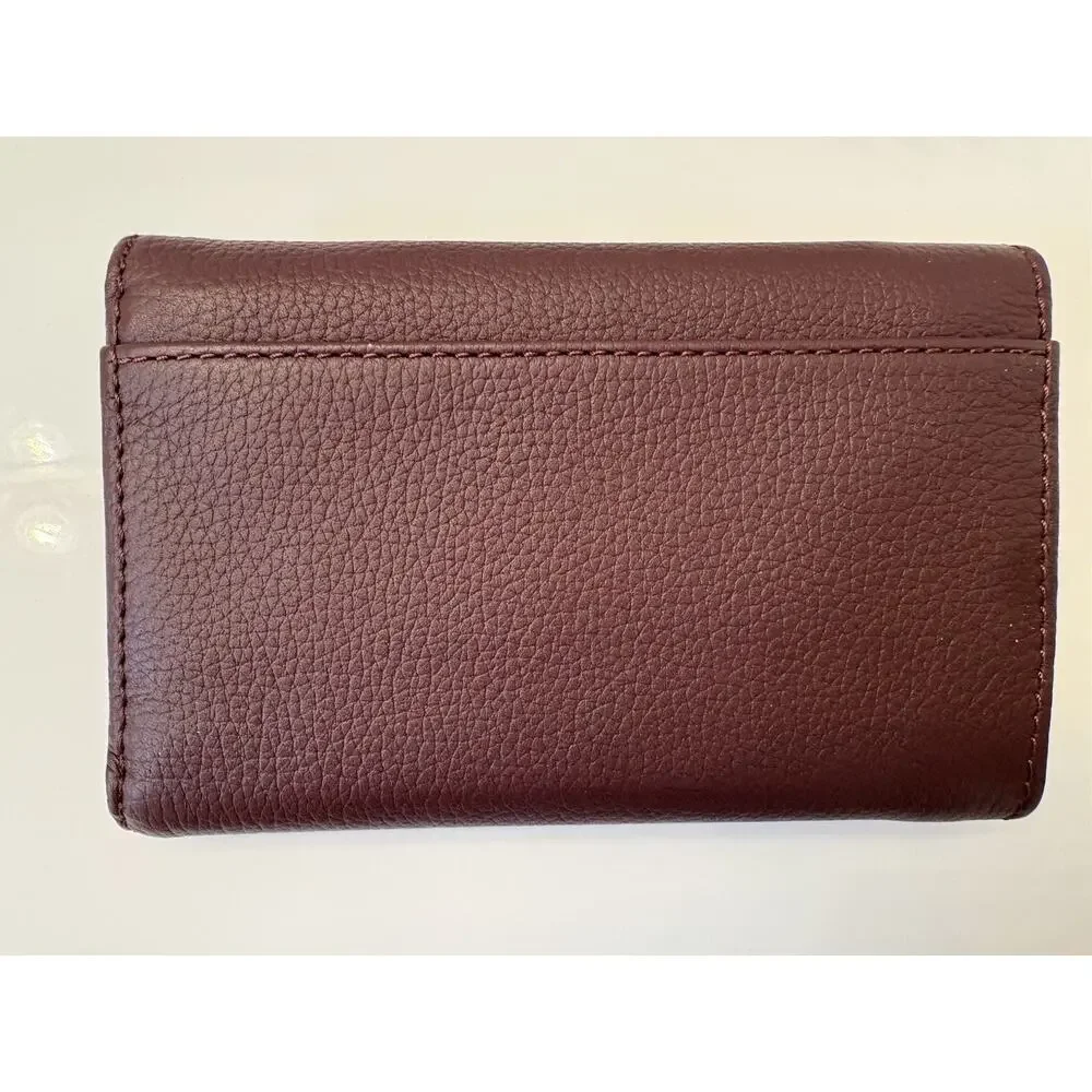 Dooney & Bourke Pebbled Leather Trifold Wallet Burgundy New In Box 6x4
